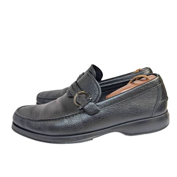 Salvatore Ferragamo Black pebbled leather horsebit loafers mens 10 EE extra wide main image 10
